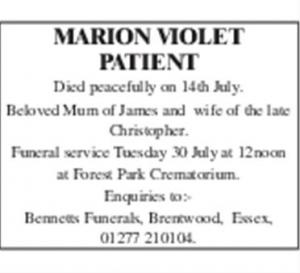 Marion Violet PATIENT